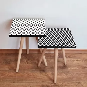 Set masute 2 piese, Leona, 2SHP447, Alb negru imagine