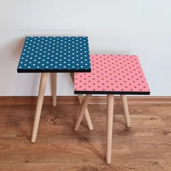 Set masute 2 piese, Leona, 2SHP448, Roz / Albastru Marin / Alb / Maro imagine