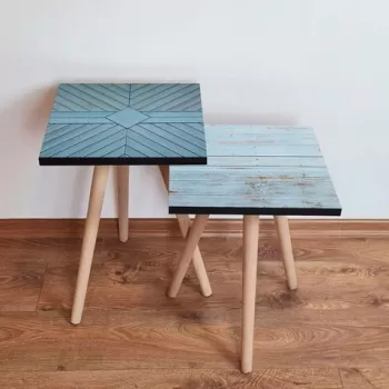 Set masute 2 piese, Leona, 2SHP450, Albastru/Maro imagine