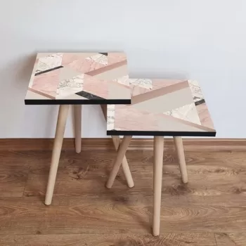 Set masute 2 piese, Leona, 2SHP453, Roz / nurca / bej / alb imagine