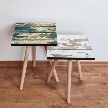 Set masute 2 piese, Leona, 2SHP462, Alb / Gri / Verde / Camel imagine