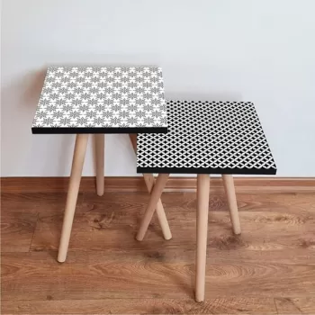 Set masute 2 piese, Leona, 2SHP463, Alb negru imagine