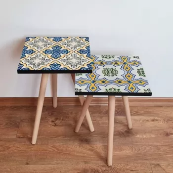 Set masute 2 piese, Leona, 2SHP464, Bleumarin / Galben / Verde / Alb imagine