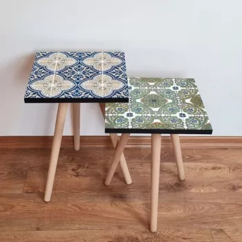 Set masute 2 piese, Leona, 2SHP465, Verde / Alb / Bleumarin / Bej imagine