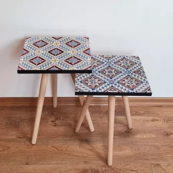 Set masute 2 piese, Leona, 2SHP466, Bleumarin / Alb / Rosu Claret / Portocaliu imagine