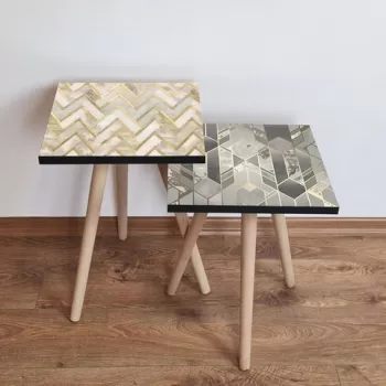 Set masute 2 piese, Leona, 2SHP469, Gri / Auriu / Bej imagine