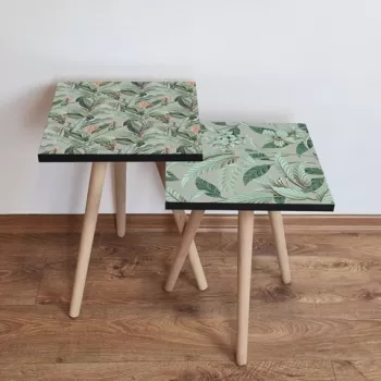 Set masute 2 piese, Leona, 2SHP471, Verde / Portocaliu / Gri imagine