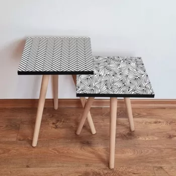 Set masute 2 piese, Leona, 2SHP473, Alb negru imagine