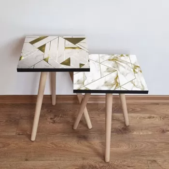 Set masute 2 piese, Leona, 2SHP474, Alb / Auriu / Gri imagine