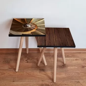 Set masute 2 piese, Leona, 2SHP479, Maro / Camel / Alb imagine