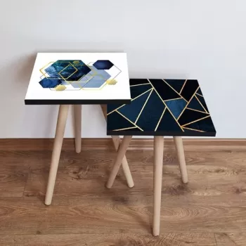 Set masute 2 piese, Leona, 2SHP482, Bleumarin / Negru / Auriu / Alb imagine