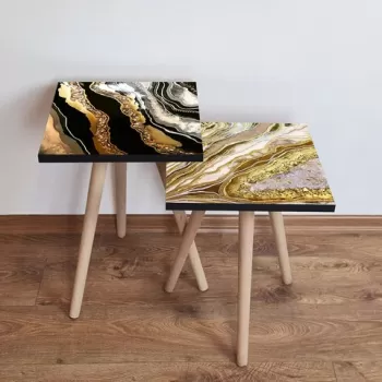 Set masute 2 piese, Leona, 2SHP485, Aur/Alb imagine