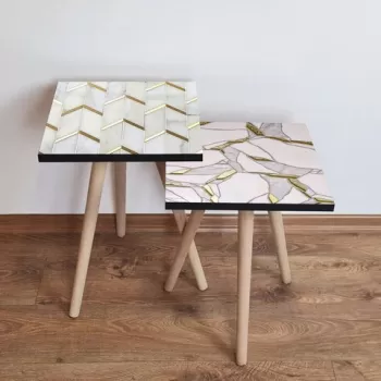 Set masute 2 piese, Leona, 2SHP490, Roz / Auriu / Gri / Alb imagine