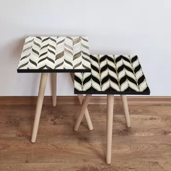 Set masute 2 piese, Leona, 2SHP492, Negru / Bej / Auriu / Maro imagine