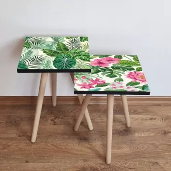 Set masute 2 piese, Leona, 2SHP494, Roz/Verde/Alb imagine