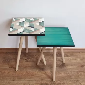 Set masute 2 piese, Leona, 2SHP497, Albastru / Alb / Bej / Albastru Marin imagine