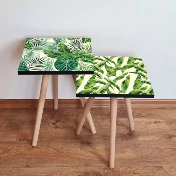 Set masute 2 piese, Leona, 2SHP498, Verde/Alb imagine