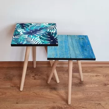 Set masute 2 piese, Leona, 2SHP499, Albastru alb imagine