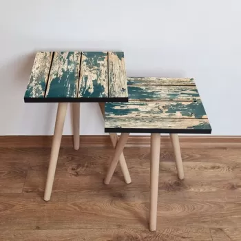 Set masute 2 piese, Leona, 2SHP5, Verde / Crem imagine