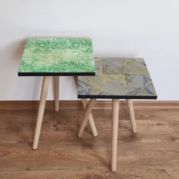 Set masute 2 piese, Leona, 2SHP500, Gri / Verde / Auriu imagine