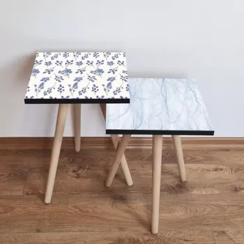 Set masute 2 piese, Leona, 2SHP503, Albastru deschis / Alb / Bleumarin imagine