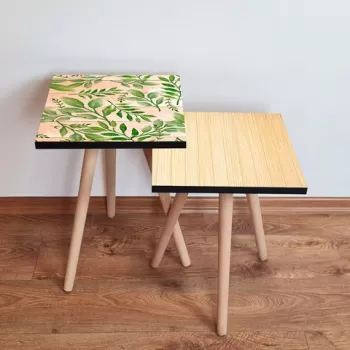 Set masute 2 piese, Leona, 2SHP505, Crema / Somon / Verde imagine