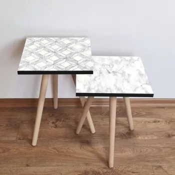 Set masute 2 piese, Leona, 2SHP506, Negru / Alb / Gri imagine