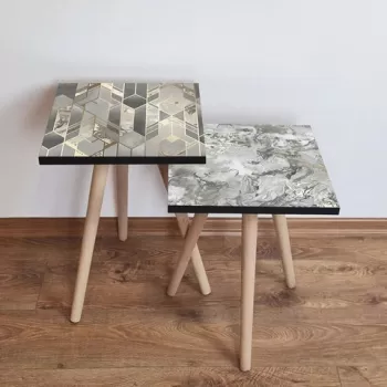 Set masute 2 piese, Leona, 2SHP508, Gri / Auriu / Bej imagine