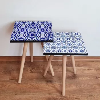 Set masute 2 piese, Leona, 2SHP511, Bleumarin/Alb imagine