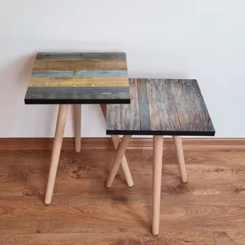 Set masute 2 piese, Leona, 2SHP519, Gri / Albastru / Maro / Camel imagine