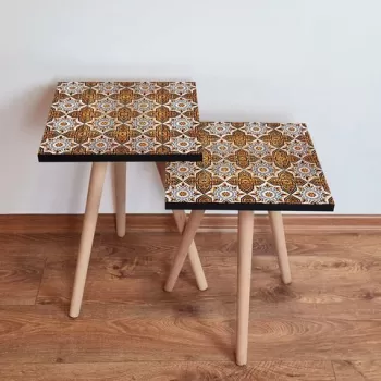 Set masute 2 piese, Leona, 2SHP52, Alb / Portocaliu imagine