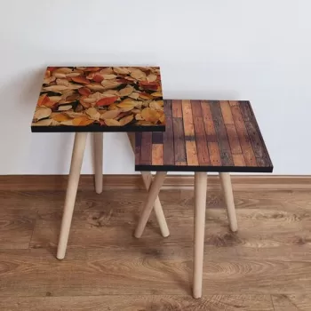 Set masute 2 piese, Leona, 2SHP523, Maro / Camel / Rosu Claret / Bej imagine