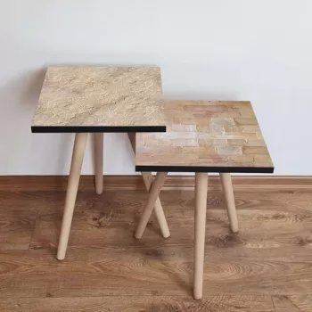 Set masute 2 piese, Leona, 2SHP524, Bej/Alb imagine