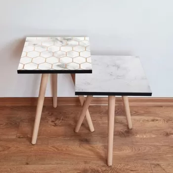 Set masute 2 piese, Leona, 2SHP525, Alb / Auriu / Gri imagine