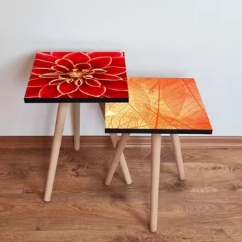 Set masute 2 piese, Leona, 2SHP526, Portocaliu / Galben / Rosu imagine