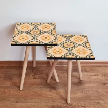 Set masute 2 piese, Leona, 2SHP53, Portocaliu / Gri / Negru imagine