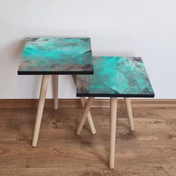 Set masute 2 piese, Leona, 2SHP57, Turcoaz / Gri / Nurca imagine