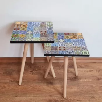 Set masute 2 piese, Leona, 2SHP59, Multicolor imagine