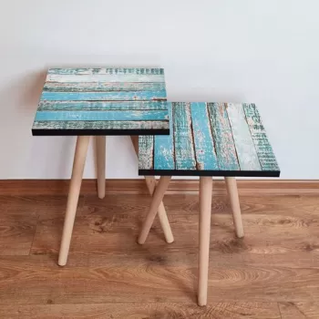 Set masute 2 piese, Leona, 2SHP6, Albastru alb imagine