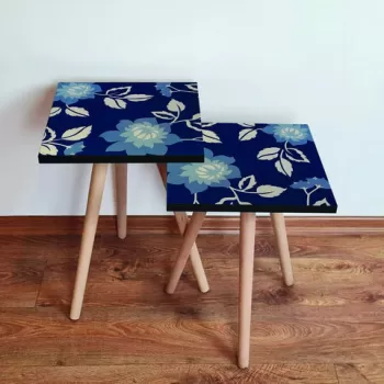 Set masute 2 piese, Leona, 2SHP60, Bleumarin / Albastru / Bej imagine