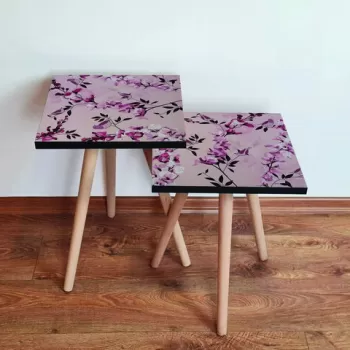 Set masute 2 piese, Leona, 2SHP61, Roz / Alb / Negru imagine