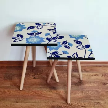 Set masute 2 piese, Leona, 2SHP62, Bleumarin / Albastru / Bej imagine