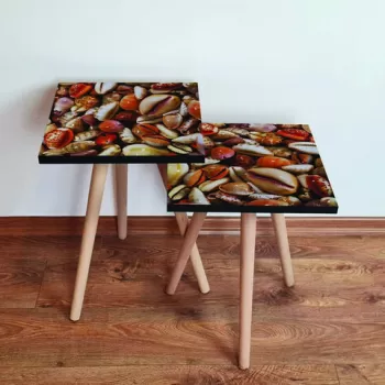 Set masute 2 piese, Leona, 2SHP63, Portocaliu / Crem / Rosu imagine