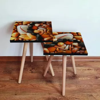 Set masute 2 piese, Leona, 2SHP64, Portocaliu / Alb / Negru imagine