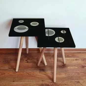 Set masute 2 piese, Leona, 2SHP65, Negru / Bej / Gri imagine