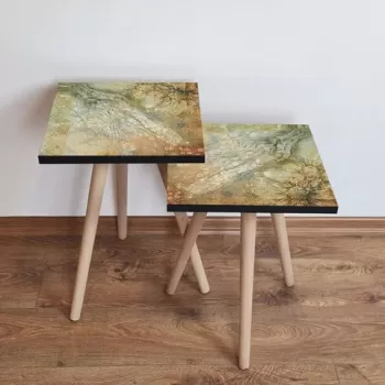 Set masute 2 piese, Leona, 2SHP70, Bej/Verde/Alb imagine