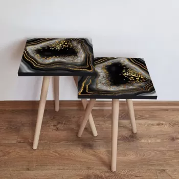 Set masute 2 piese, Leona, 2SHP76, Alb / Negru / Auriu / Negru imagine