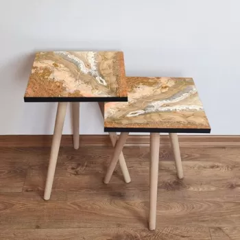 Set masute 2 piese, Leona, 2SHP77, Somon / Bej / Alb imagine