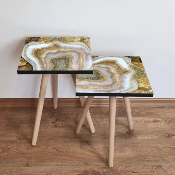 Set masute 2 piese, Leona, 2SHP78, Auriu / Alb / Bej imagine