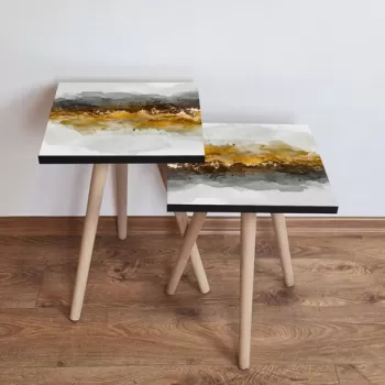 Set masute 2 piese, Leona, 2SHP81, Auriu / Negru / Alb imagine